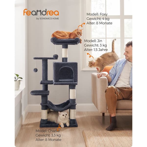 Kattträd, Feandrea, 138 cm, Ljusgrå