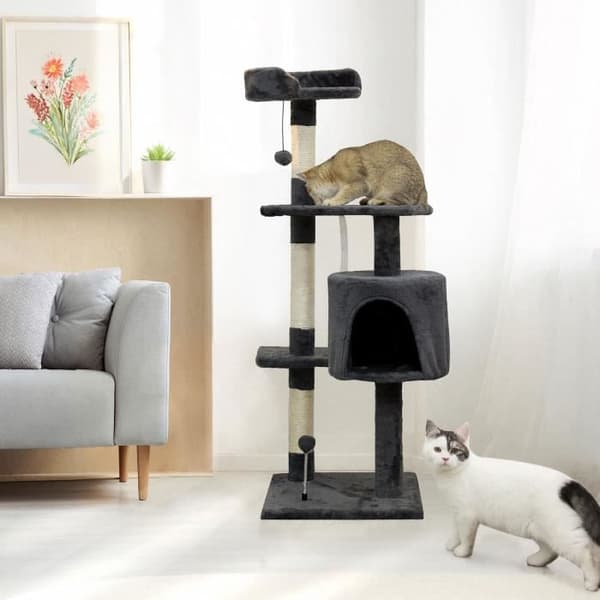 JASPER Grå kattträd 40 x 40 x 114 cm - 3 plattformar, 1 nisch, skrapstolpar
