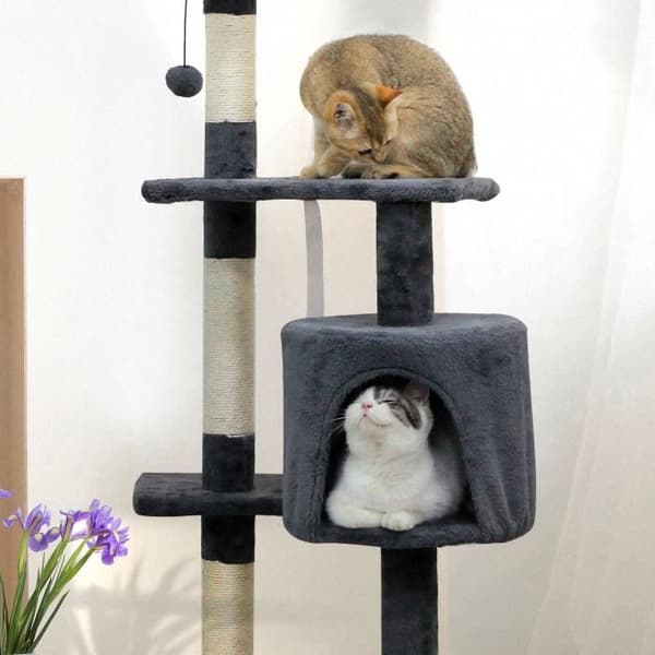 JASPER Grå kattträd 40 x 40 x 114 cm - 3 plattformar, 1 nisch, skrapstolpar