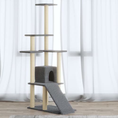 Klösträd med klöspelare i sisal ljusgrå 155 cm