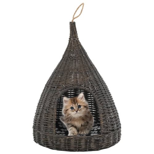 Kattkoja med dyna grå 40x60 cm naturlig pil tipi