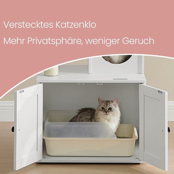 Krabpaal met kattenbakkast, 151cm hoog, 2-in-1 krabpaal