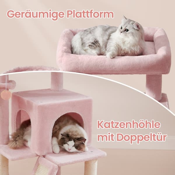 Skrapstolpe, skrapstolpe med stor plattform, kattskrapstolpe med grotta och hängande korg