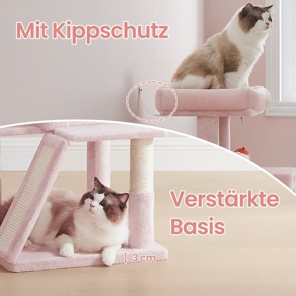 Skrapstolpe, skrapstolpe med stor plattform, kattskrapstolpe med grotta och hängande korg
