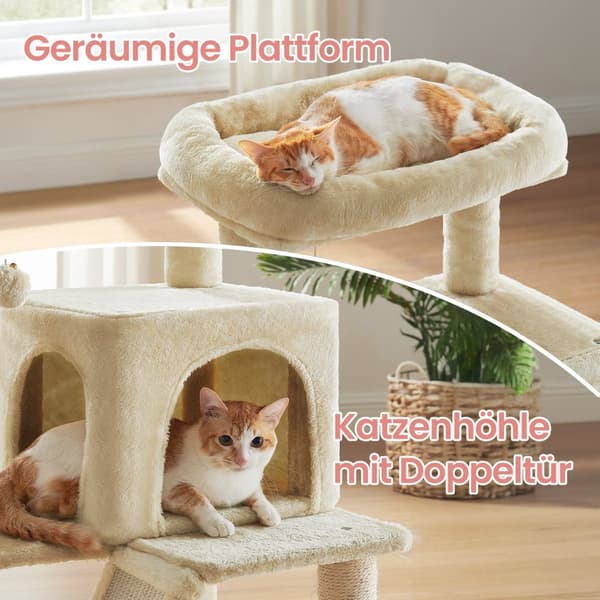 Krabpaal, krabpaal met groot platform, kattenkrabpaal met grot en hangmand