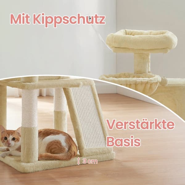 Krabpaal, krabpaal met groot platform, kattenkrabpaal met grot en hangmand