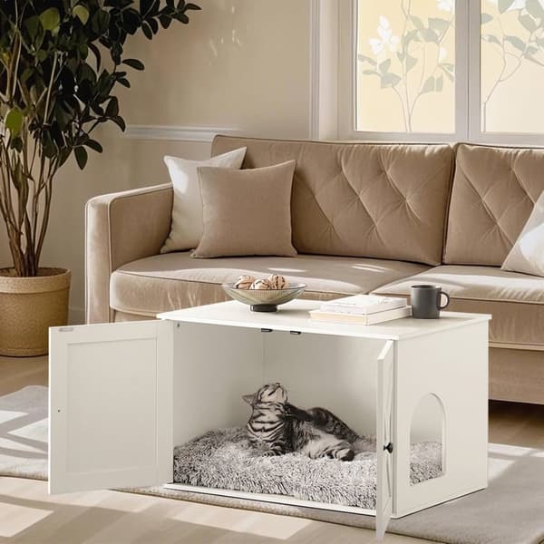 Kattenhuis, kattenbakkast met uitneembare scheidingswand, bijzettafel