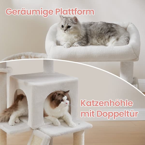 Naarmuuntumisviesti, naarmuuntumisviesti suurella alustalla, kissan naarmuuntumispylväät luolalla ja ripustettava kori
