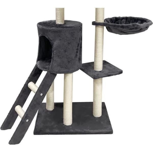 JIPSY Mörkgrå kattträd 79 x 34 x 138 cm - 3 plattformar, 1 sittplats, 1 koja, 1 trappa, klöspållar