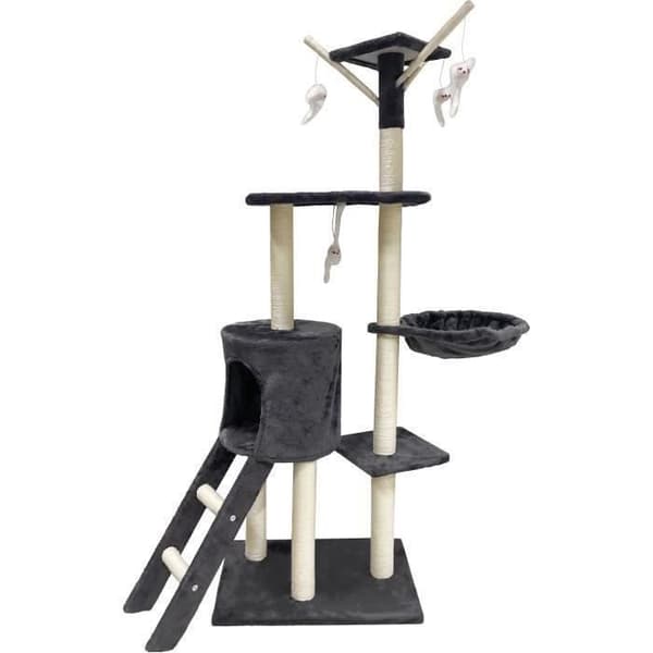 JIPSY Mörkgrå kattträd 79 x 34 x 138 cm - 3 plattformar, 1 sittplats, 1 koja, 1 trappa, klöspållar