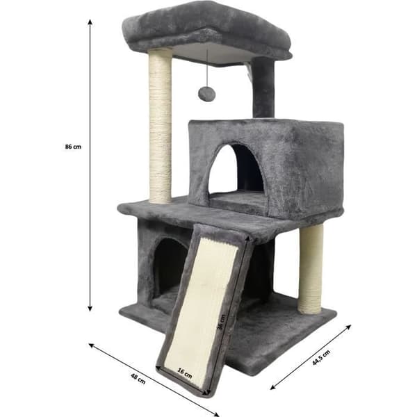 FLOPI Klösträd mörkgrå - 44,5 x 48 x 86 cm - Mörkgrå - 1 plattform, 1 leksakboll, 2 hus, 1 rampe