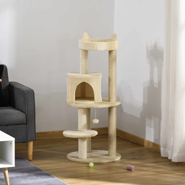 Rootz Cat Tree Multi -Scratch Furniture - Cat Tower - Pet Playhouse - Hållbara plattformar - Ø 48 x 104H cm - Brown