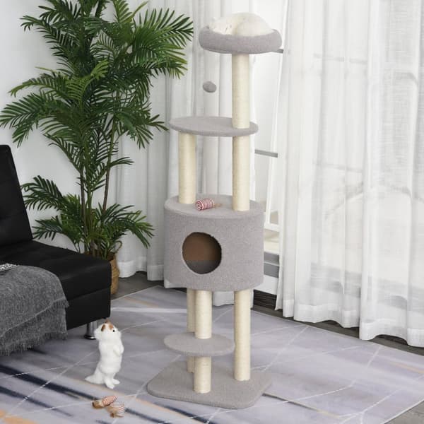 Rootz Cat Scratching Post With Cave - Sisal Tree - Feline Playground - skyddar möbler - 45x40x148cm