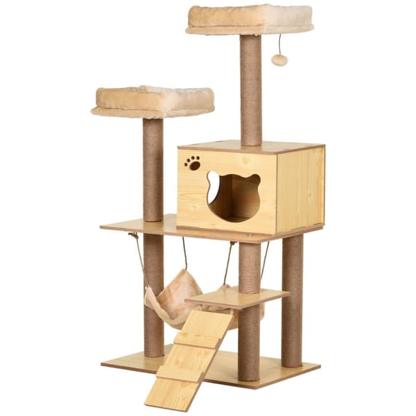 Rootz Contemporary Cat Tree - Scratch Boards - Nature -Sisal - Plush Comfort - 60 cm x 40 cm x 130 cm