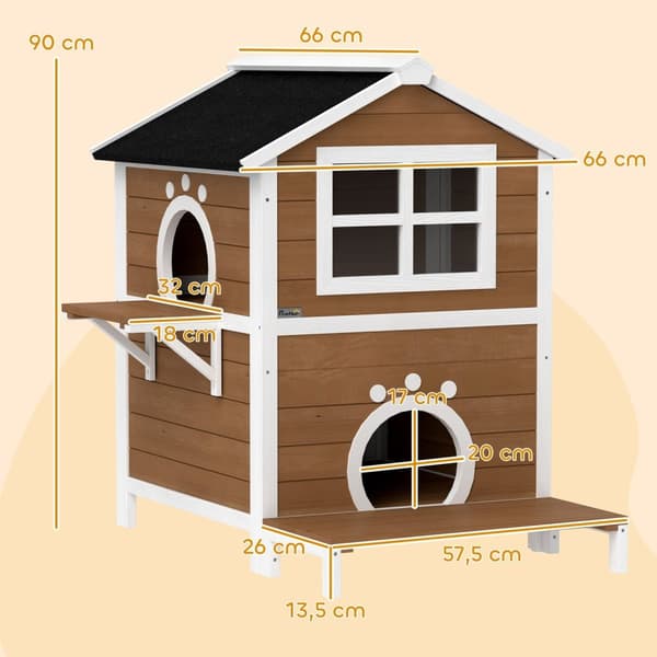 Rootz Outdoor Cat House - Säänkestävä kissansuoja - 2 tarinan kissan koti - irrotettava lattia - 66x66x90cm