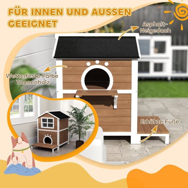 Rootz Outdoor Cat House - Säänkestävä kissansuoja - 2 tarinan kissan koti - irrotettava lattia - 66x66x90cm