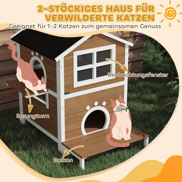 Rootz Outdoor Cat House - Säänkestävä kissansuoja - 2 tarinan kissan koti - irrotettava lattia - 66x66x90cm