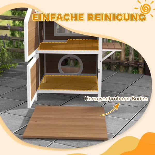 Rootz Outdoor Cat House - Säänkestävä kissansuoja - 2 tarinan kissan koti - irrotettava lattia - 66x66x90cm