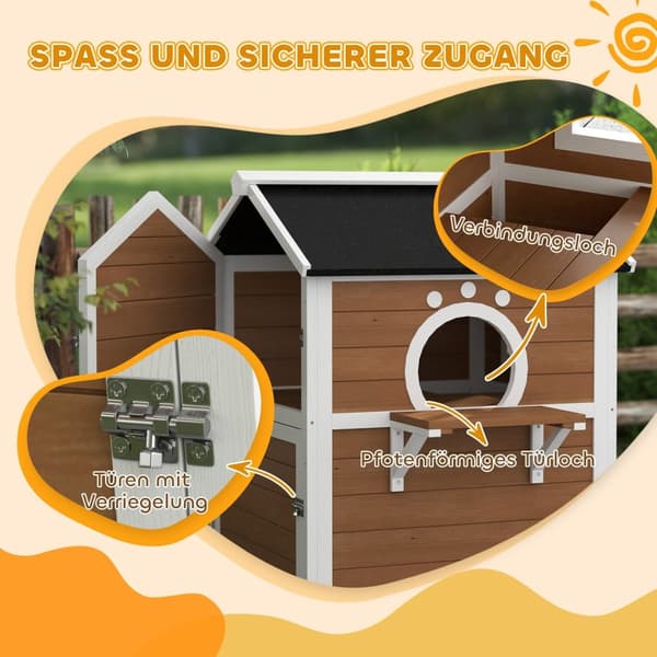 Rootz Outdoor Cat House - Säänkestävä kissansuoja - 2 tarinan kissan koti - irrotettava lattia - 66x66x90cm
