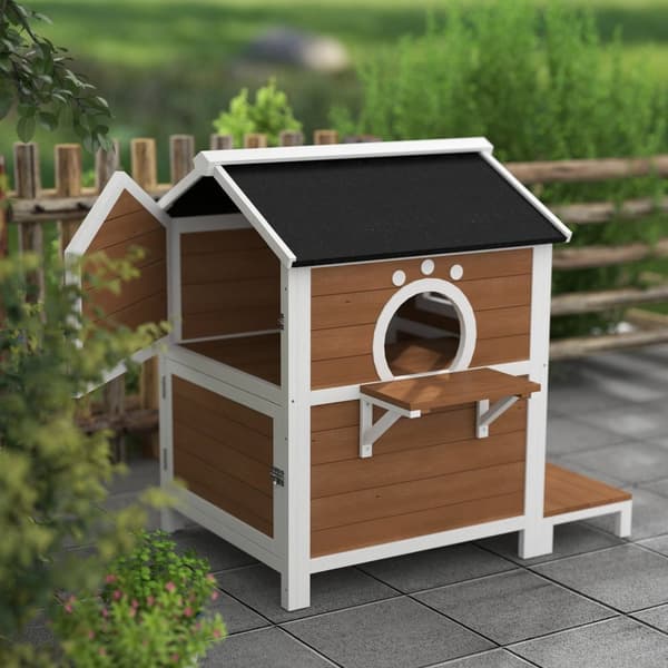 Rootz Outdoor Cat House - Säänkestävä kissansuoja - 2 tarinan kissan koti - irrotettava lattia - 66x66x90cm