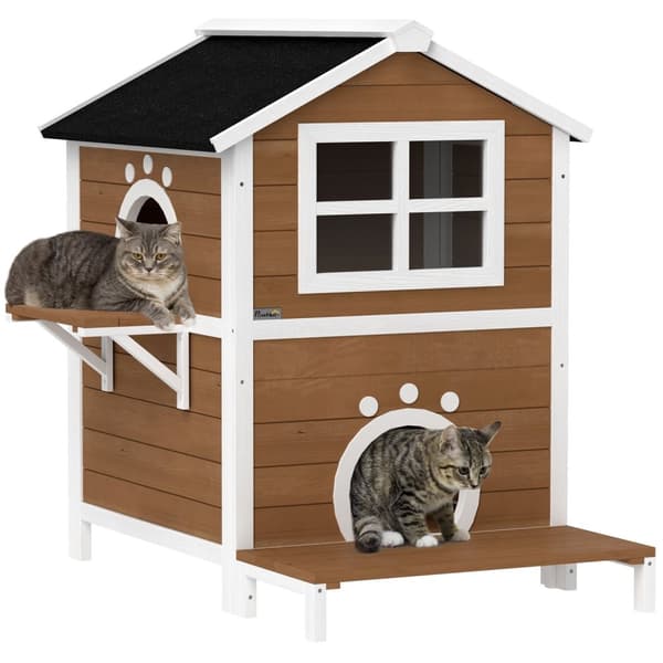 Rootz Outdoor Cat House - Säänkestävä kissansuoja - 2 tarinan kissan koti - irrotettava lattia - 66x66x90cm