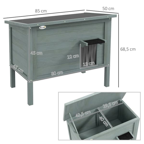 Rootz Outdoor Cat House - Katzenhaus - Vejrbestandig Katzenhüte - Hyggelig isolering - 85 cm x 50 cm x 68,5 cm grå+sort
