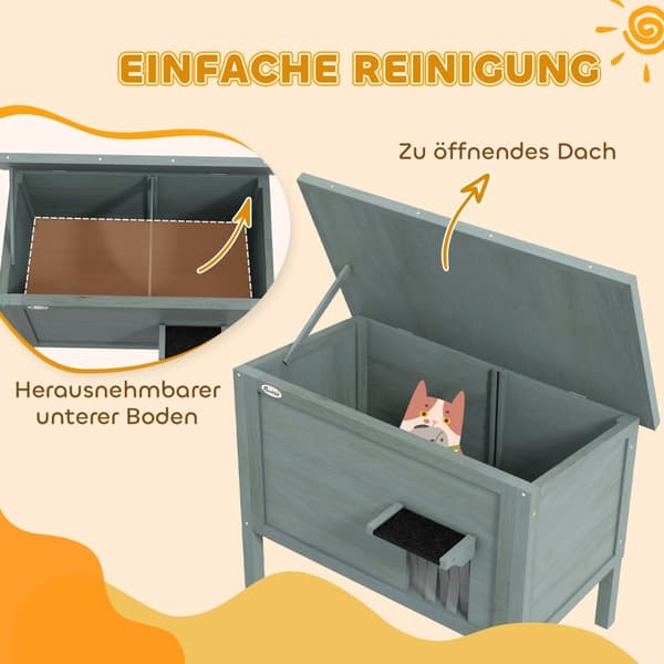 Rootz Outdoor Cat House - Katzenhaus - Vejrbestandig Katzenhüte - Hyggelig isolering - 85 cm x 50 cm x 68,5 cm grå+sort