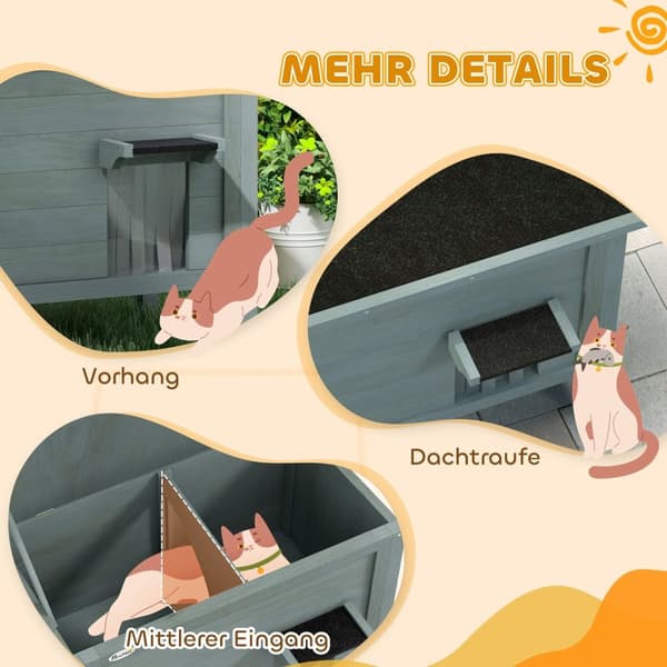 Rootz Outdoor Cat House - Katzenhaus - Vejrbestandig Katzenhüte - Hyggelig isolering - 85 cm x 50 cm x 68,5 cm grå+sort