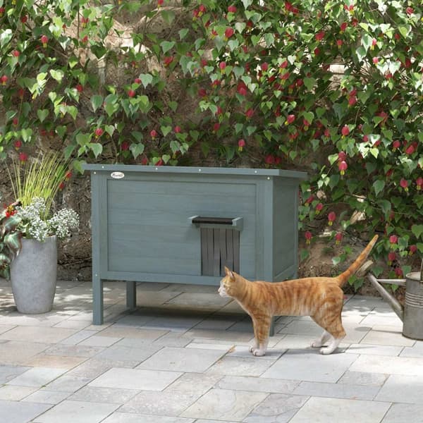 Rootz Outdoor Cat House - Katzenhaus - Vejrbestandig Katzenhüte - Hyggelig isolering - 85 cm x 50 cm x 68,5 cm grå+sort