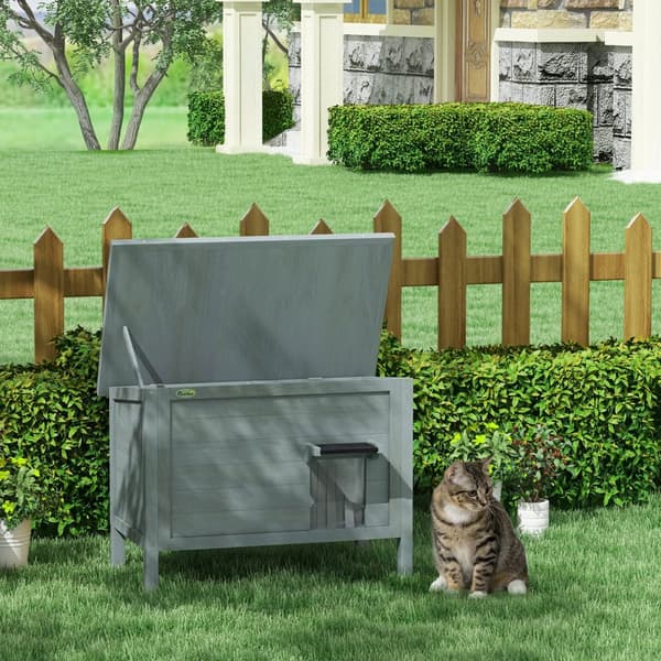 Rootz Outdoor Cat House - Katzenhaus - Vejrbestandig Katzenhüte - Hyggelig isolering - 85 cm x 50 cm x 68,5 cm grå+sort