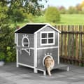 Pikkukuva 2 / 10: Rootz Outdoor Cat House - Säänkestävä suoja - Kitty -huoneisto - 2 tasoa - Irrotettava lattia - 66 cm x 66 cm x 90cm - harmaa valkoinen