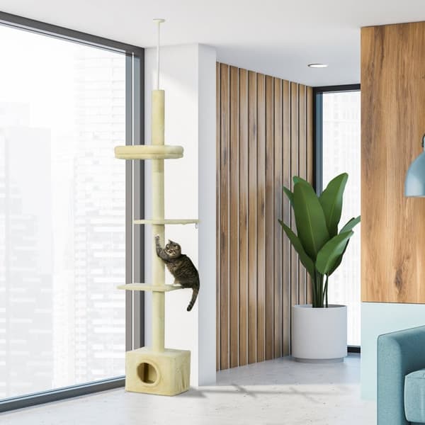 Rootz Scratching Tree Sisal Stem - Cat Tower - Activity Playhouse - Højdejusterbar - 4 niveauer - 40b x 31t x 230-260h cm