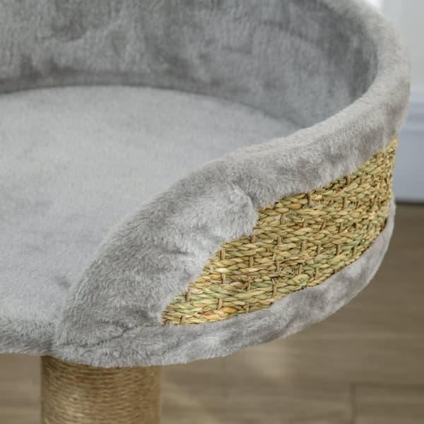 Rootz Scratching Tree Cat Bed - Cat Basket - Play Ball - Mjuk plyschkomfort - 40 cm x 40 cm x 49 cm - Grå, brun