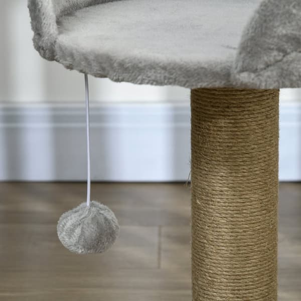 Rootz Scratching Tree Cat Bed - Cat Basket - Play Ball - Mjuk plyschkomfort - 40 cm x 40 cm x 49 cm - Grå, brun