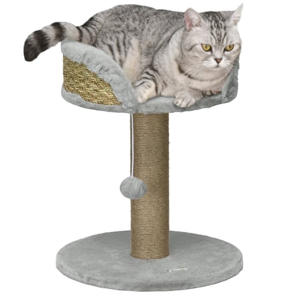 Rootz Scratching Tree Cat Bed - Cat Basket - Play Ball - Mjuk plyschkomfort - 40 cm x 40 cm x 49 cm - Grå, brun