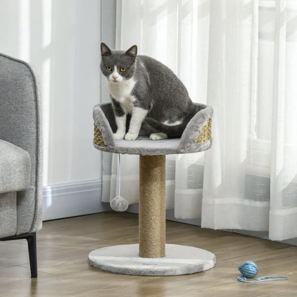 Rootz Scratching Tree Cat Bed - Cat Basket - Play Ball - Mjuk plyschkomfort - 40 cm x 40 cm x 49 cm - Grå, brun