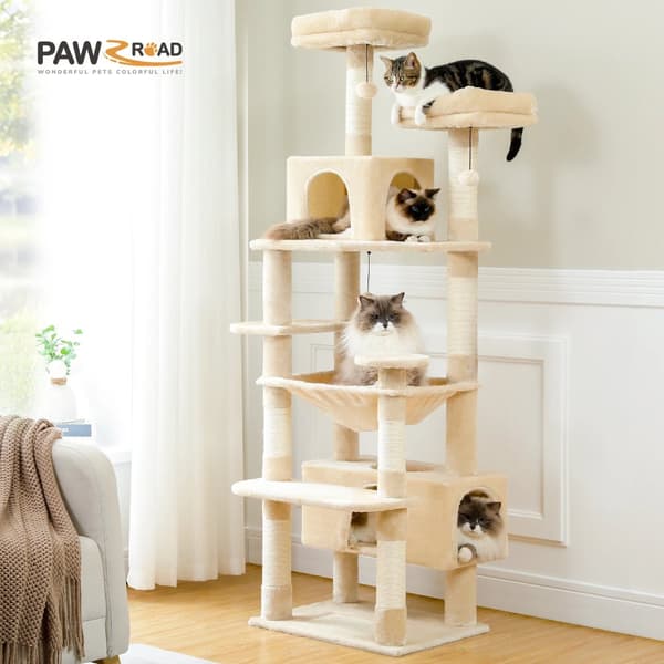 Stor Kat Træ Tårn, 5+ Lag, Sisal Kradsestolper, Flere Platforme,AMT0204BG, M