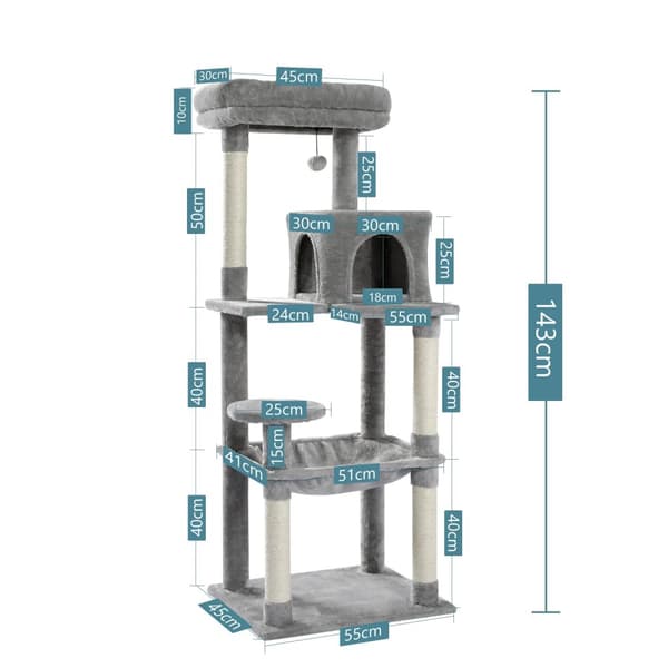 Kat Træhus, Multi-Level Aktivitetscenter, Dobbelt Kondomer og Blød Platform,AMT0110GY-LF, som billede