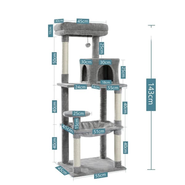 Kat Træhus, Multi-Level Aktivitetscenter, Dobbelt Kondomer og Blød Platform,AMT0110GY-LF, som billede