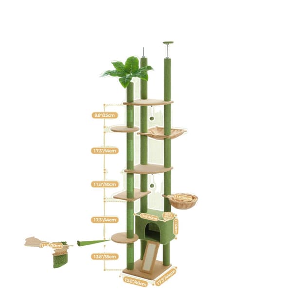 Golvet till taket kattträd, flernivådesign, justerbar höjd,AMT0249GN, XL