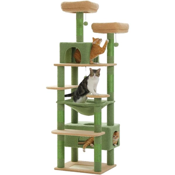 Flerbottnad kattträd, rymlig hängmatta, hållbar träkonstruktion,XL, AMT0204GN-a