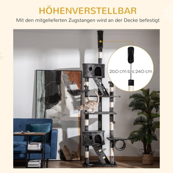 Katteklosetræ, 60x45x240-260 cm, Mørkegrå