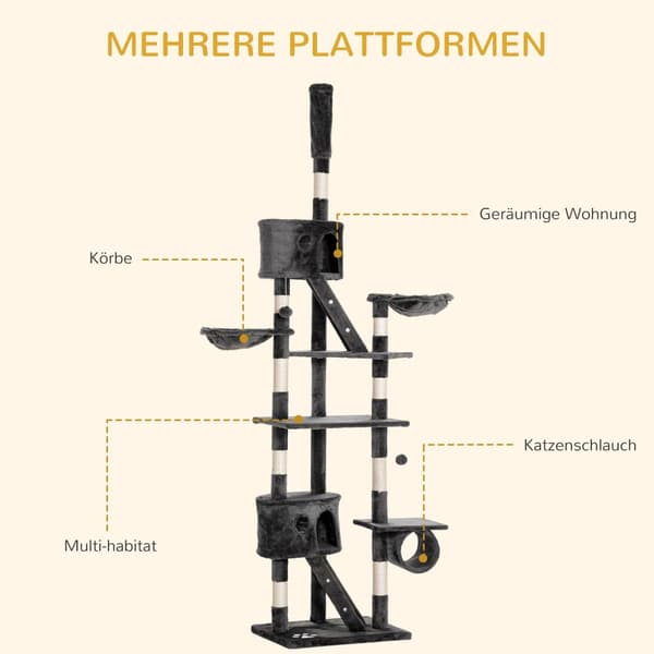 Katteklosetræ, 60x45x240-260 cm, Mørkegrå