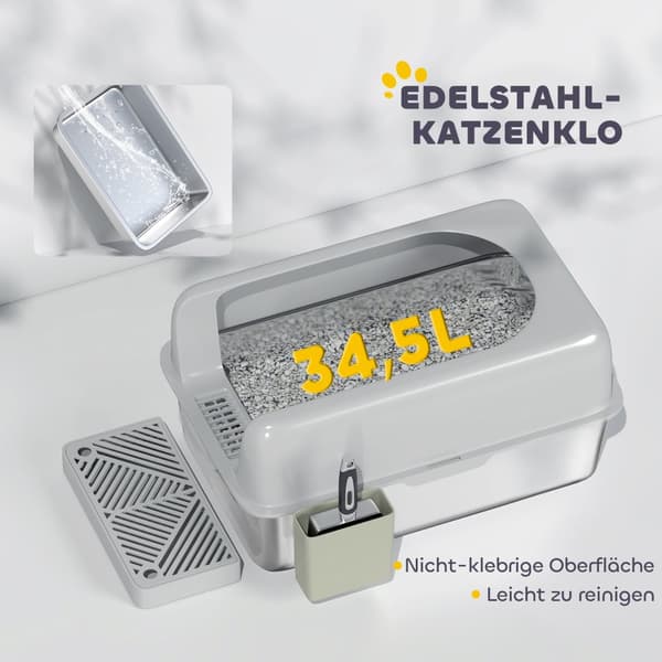 Kattetoilet med låg, 60.2x40.6x29 cm, Lys Grå
