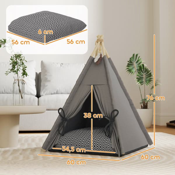 Lemmikkien teltta, tipi, 60x60x76 cm, harmaa
