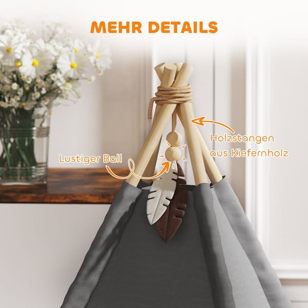 Lemmikkien teltta, tipi, 60x60x76 cm, harmaa