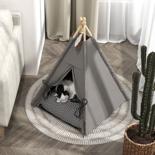 Lemmikkien teltta, tipi, 60x60x76 cm, harmaa