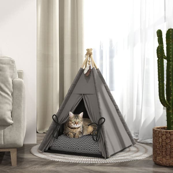 Lemmikkien teltta, tipi, 60x60x76 cm, harmaa