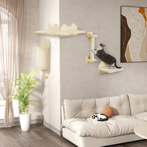Kissan kiipeilyseinä setti, 12,5x15x54 cm, beige