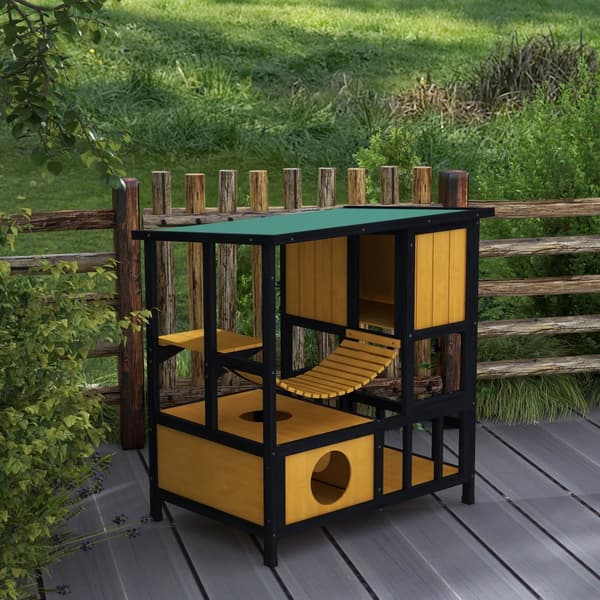 Kissatalo, 84,5P x 60L x 88K cm, Keltainen